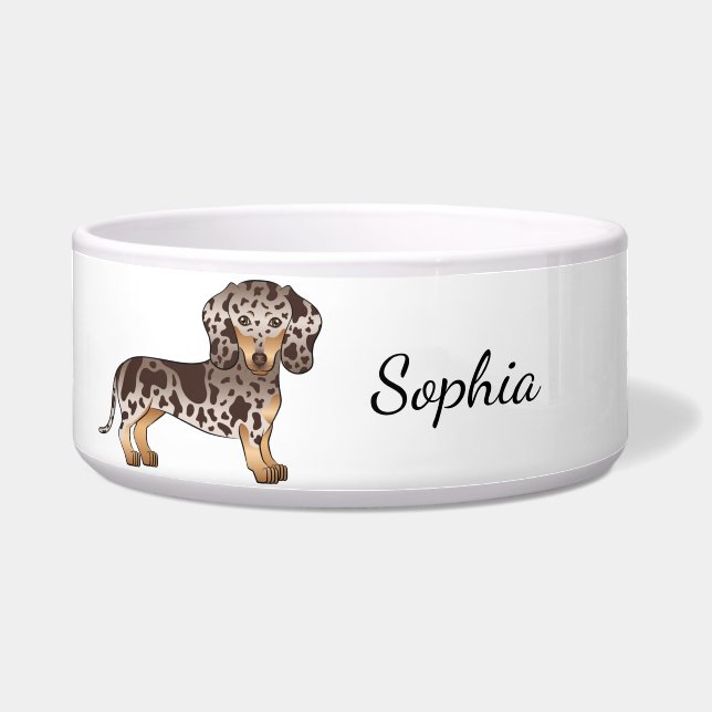 Tigela Chocolate e Tan Dapple Dachshund de Pelo Curto & N (Frente)