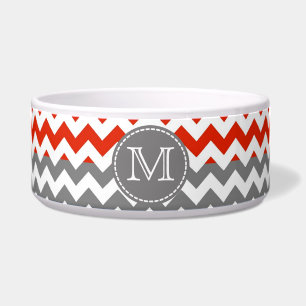 Tigela Cinza branca vermelha Chevron Zigzag Monograma