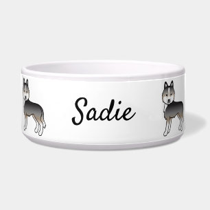 Tigela Cinza de Lobo-Luz Siberiano Husky Cartoon Cão e No