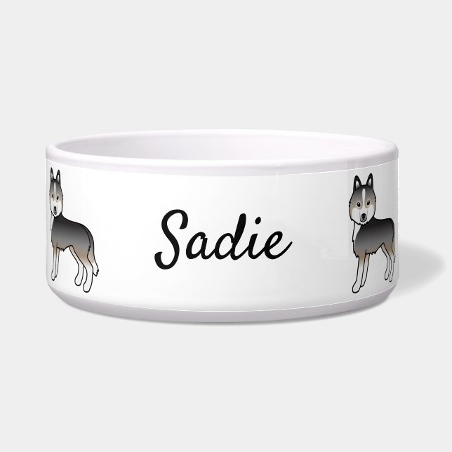 Tigela Cinza de Lobo-Luz Siberiano Husky Cartoon Cão e No (Frente)