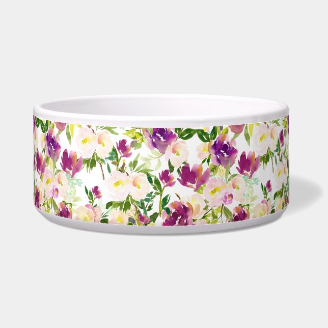 Tigela Cinza Rosa Pêssego Púrpura Borgona Aquarela Floral (Frente)