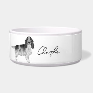 Tigela Cocker Spaniel em Preto e Branco & Nome Personaliz