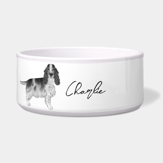 Tigela Cocker Spaniel em Preto e Branco & Nome Personaliz (Frente)