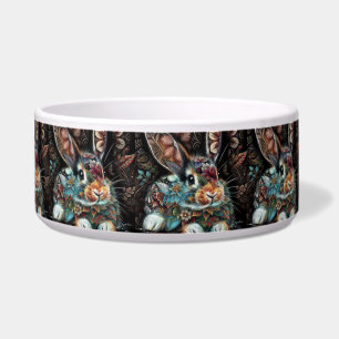 Tigela Coelho Floral Abstrato Preto Azul-claro Caprichoso