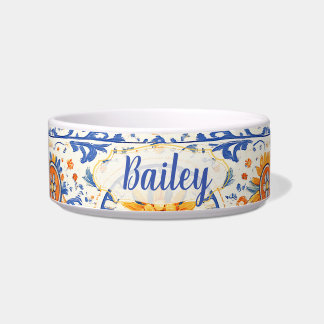 Tigela Colorful Pet Bowl, Mediterranean Tile Inspired Bow