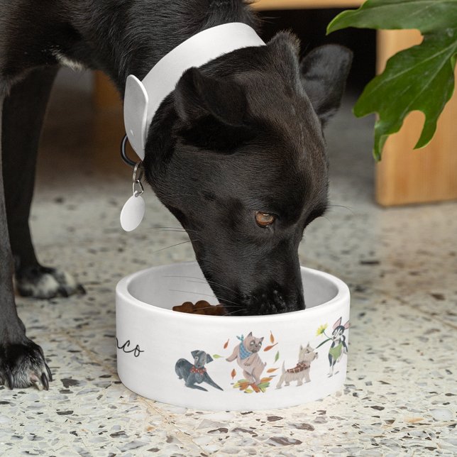 Tigela com nome personalizado para cachorros fofos (Cute dogs pet custom name bowl)