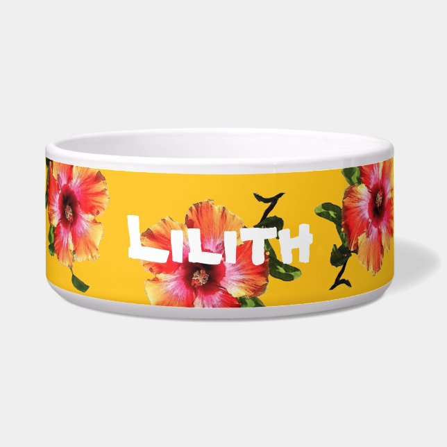 Tigela Comida de cães com Design de Hibiscus - HAMbWG (Frente)