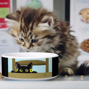 Tigela Comida de Gato Preto Gato Faminto Divertido Humor