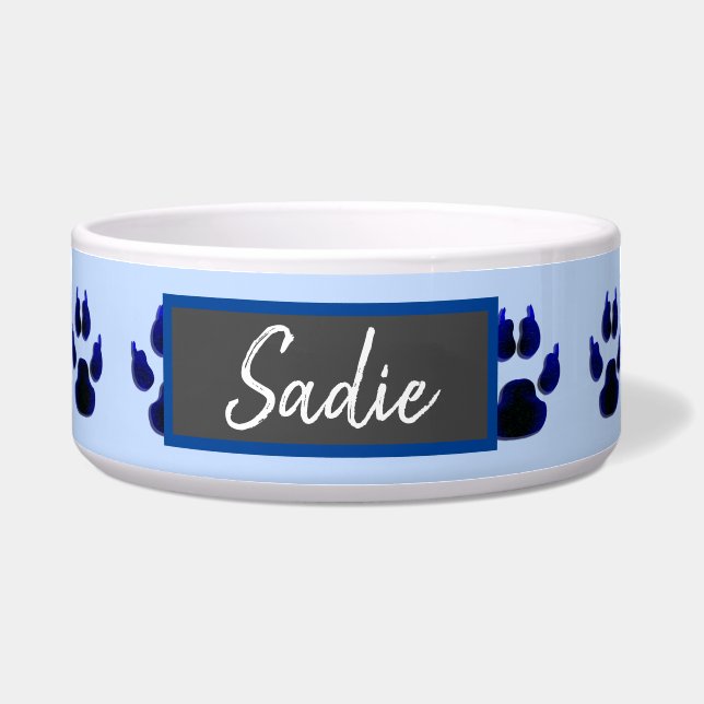 Tigela Comida do Cachorro Impresso de Pata Azul (Frente)