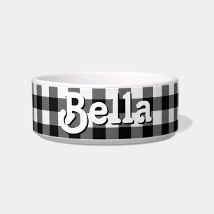 Tigela Comida Personalizada de Xadrez de Buffalo Preto e