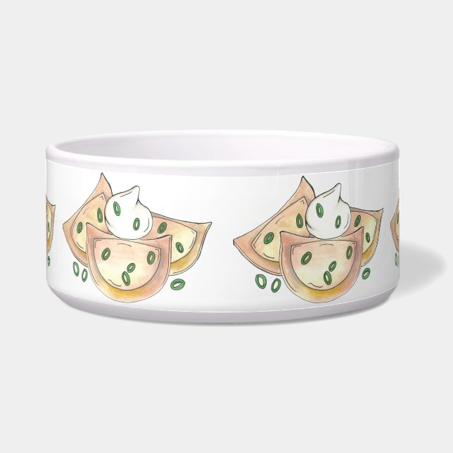 Tigela Comida Polonesa Derramamentos de Batata Pierogies  (Frente)