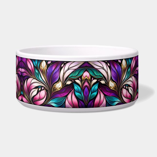 Tigela Cor-de-rosa Floral e folhas Vidro manchado (Frente)