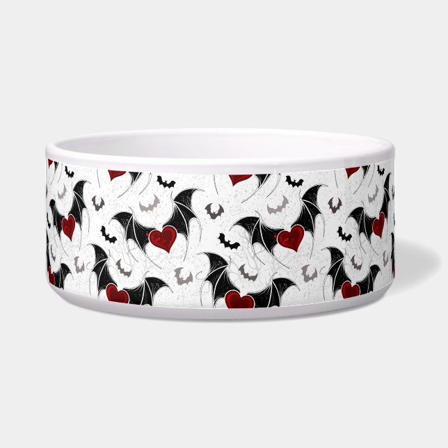 Tigela Coração de Halloween com asas de morcego preto (Frente)