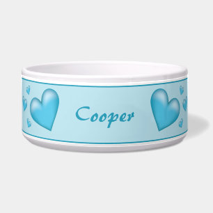 Tigela Corações Azuis Com Nome Pet Personalizado