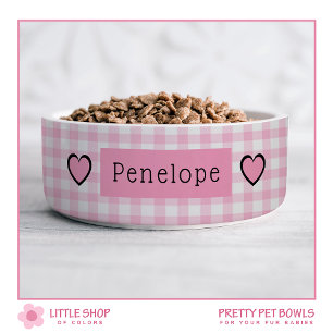 Tigela Corações de Gingham Rosa Personalizados Pet