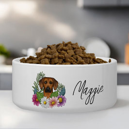 Tigela Cores de Rhodesian Ridgeback e Nome entre Flores S