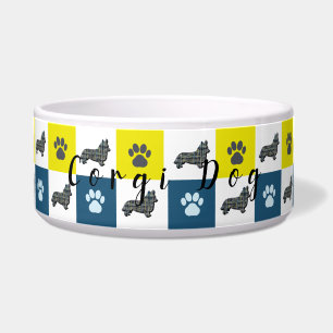 Tigela Corgi Cachorro e Pata Amarelo e Azul Cachorro