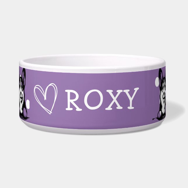 Tigela Corgi Curioso Personalizar tema Roxo (Frente)