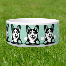 Tigela Corgi Curioso Personalizar tema Verde