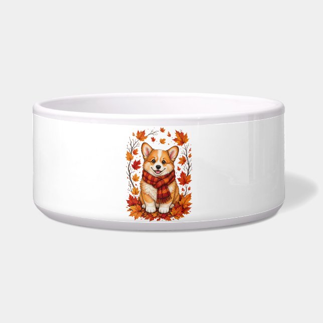 Tigela Corgi Dog Cozy Outono de Outono (Frente)