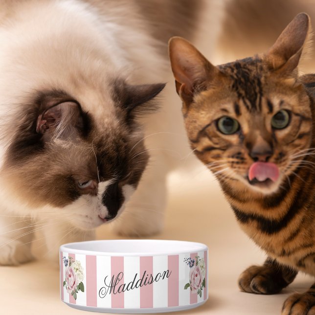 Tigela Country Chic Pink Strike Rose Bouquet Monogrammed (Criador carregado)