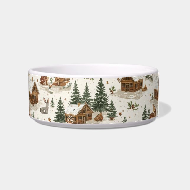 Tigela Cozy Woodland Cabin Cat Bowl – Rabbits, Pine Trees (Direita)