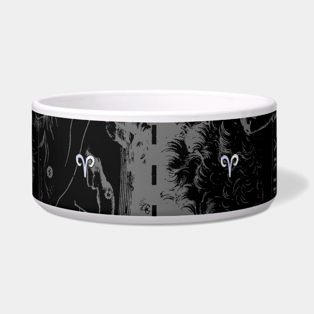 Tigela Cromo como Aries Zodiac Sinal em Hevelius Black (Frente)