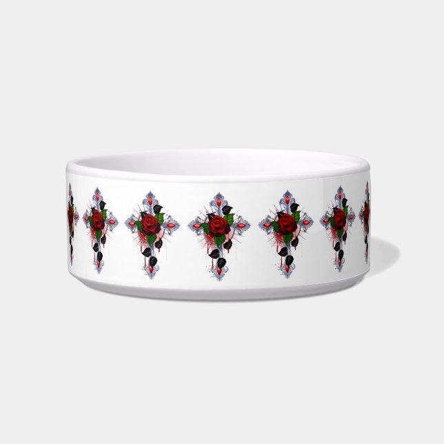 Tigela Cruz de Prata com Rosa vermelha (Frente)