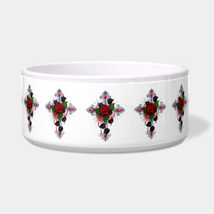 Tigela Cruz de Prata com uma Rosa Vermelha