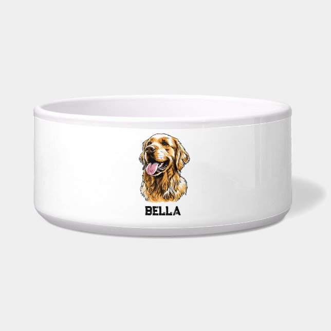 Tigela Custom Name Golden Retriever Dog Portrait Funny  (Frente)