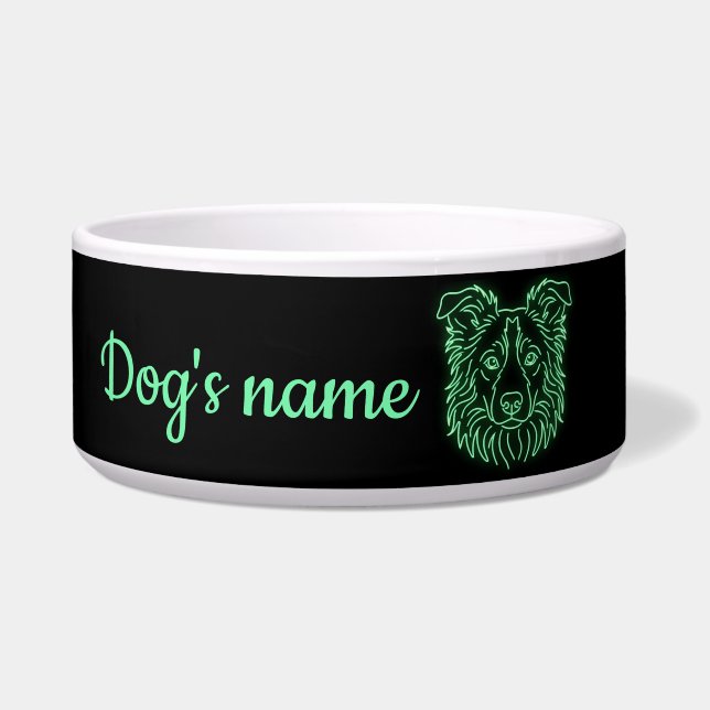 Tigela Custom Name Neon Border Collie Glow (Frente)