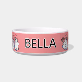 Tigela Cute Girly Ghosts with Bows Halloween Cat Feeding