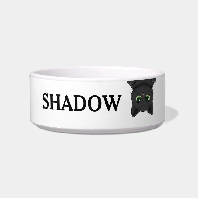 Tigela Cute Upside Down Peeking Black Cat Custom Name (Frente)