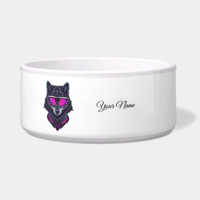 Tigela Cyberpunk Wolf Neon Art Personalizable Name Mug -  (Frente)