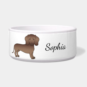 Tigela Dachshund Cartoon de Pelo Curto de Chocolate & Nom