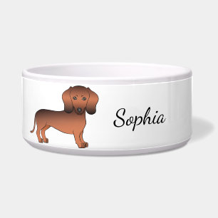 Tigela Dachshund Cartoon de Pelo Curto Sable Vermelho & N