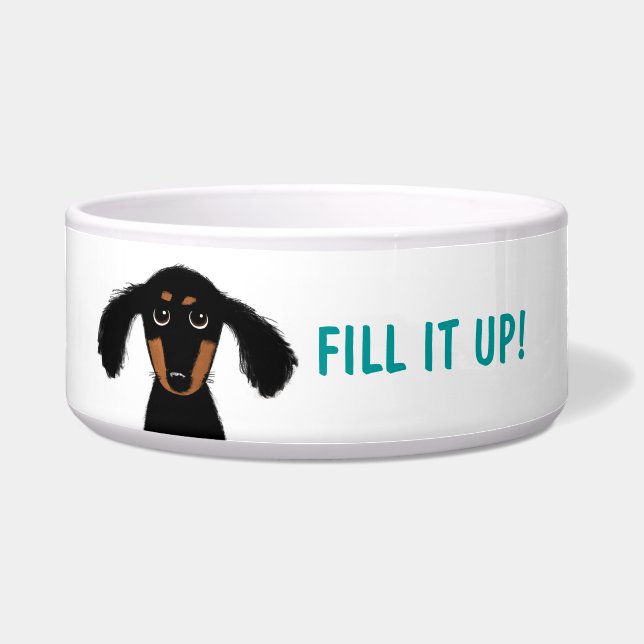 Tigela Dachshund Engraçado com Texto Personalizado (Frente)