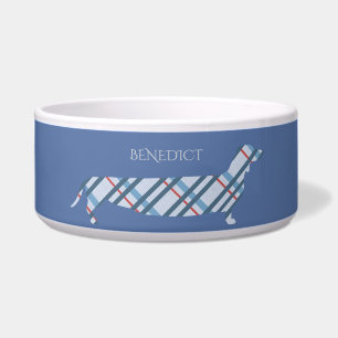 Tigela Dachshund Xadrez em Azul Personalizado