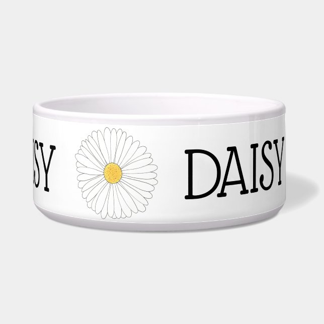 Tigela Daisy Personalised Dog White Yellow Daisies Flower (Direita)