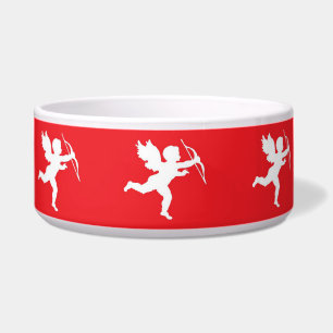 Tigela de Cachorro Cupido Branco no Vermelho