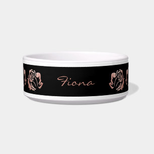 Tigela de Cachorro Negro-Rosa Dourado-em-relevo