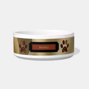 Tigela de Cachorro Vermelho Dourado Elegante com p
