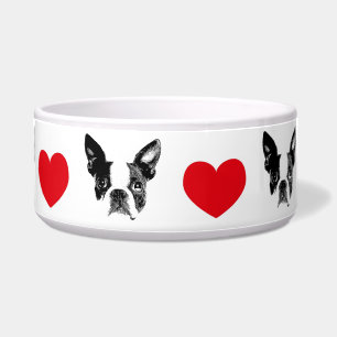 Tigela de cão Boston Terrier com coração