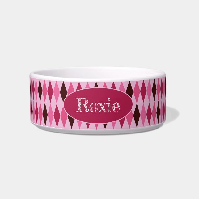 Tigela de cerâmica cor-de-rosa Argyle para animais (Frente)