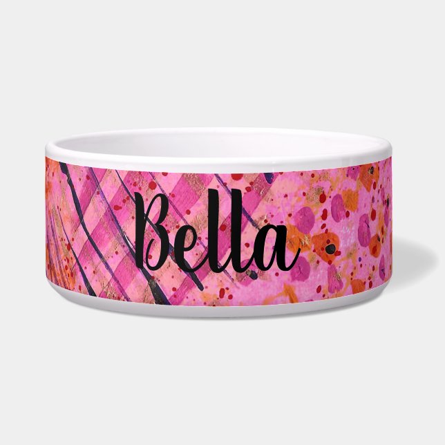 Tigela de Cerâmica para Pet Abstrata Roxa Rosa (Frente)