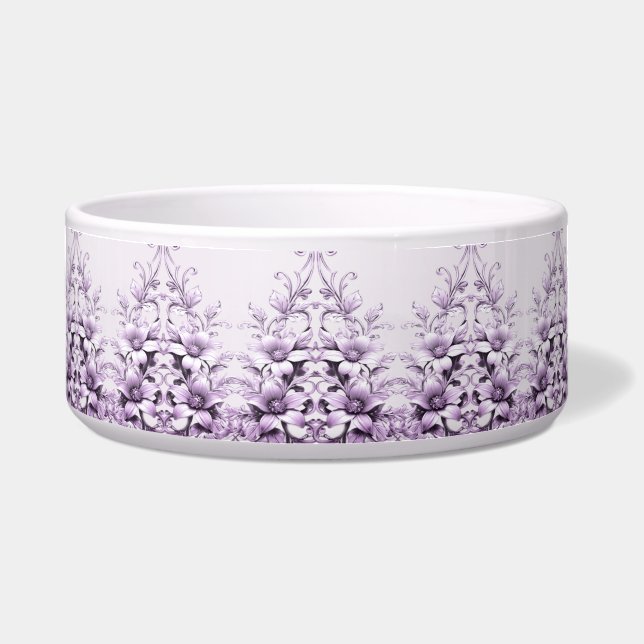 Tigela de Cerâmica para Pet com Flores Roxas Elega (Frente)