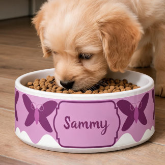 Tigela de comida para animais borboleta rosa empoe
