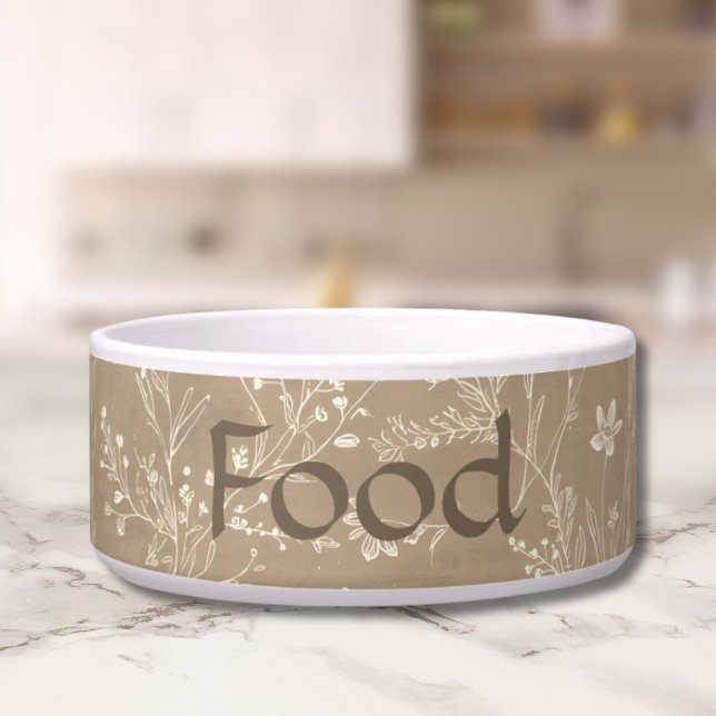 Tigela de comida para cães - Botânico Marrom, Pers (Personalized Brown Botanical Pet Food Bowl)