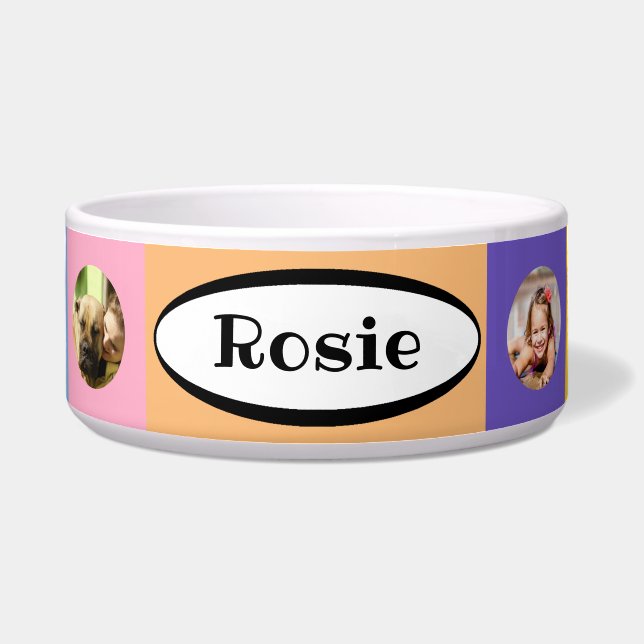 Tigela de comida para cães de cerâmica xadrez - HA (Frente)