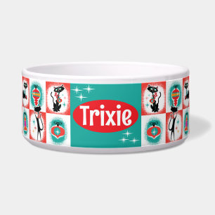 Tigela de comida para gatos natal retro personaliz